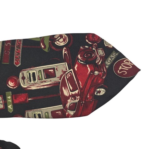 Pierre Cardin Vintage All Silk Mens Tie Cool Retro Car Graphics Black Background - Picture 6 of 7